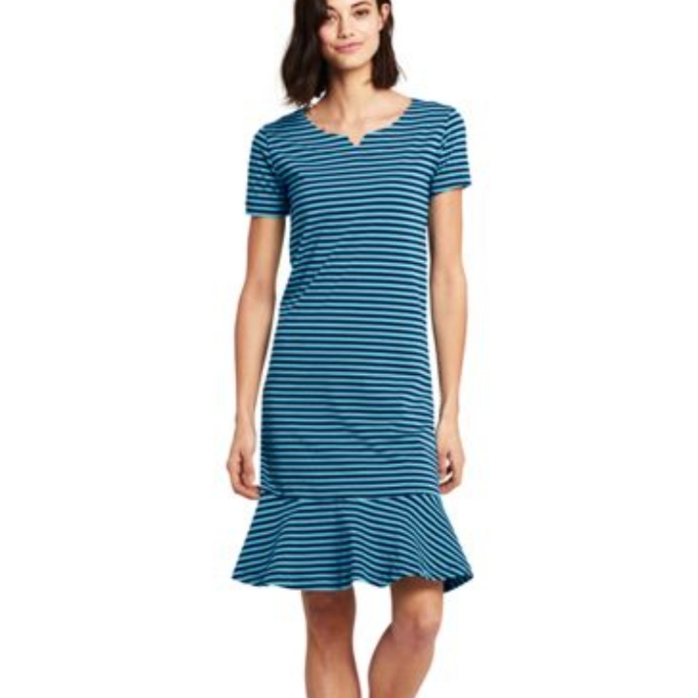 Lands End navy blue / turquoise cotton dress sz 1x